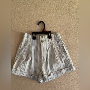 American Eagle Outfitters High Waist Striped Shorts - Blue and White